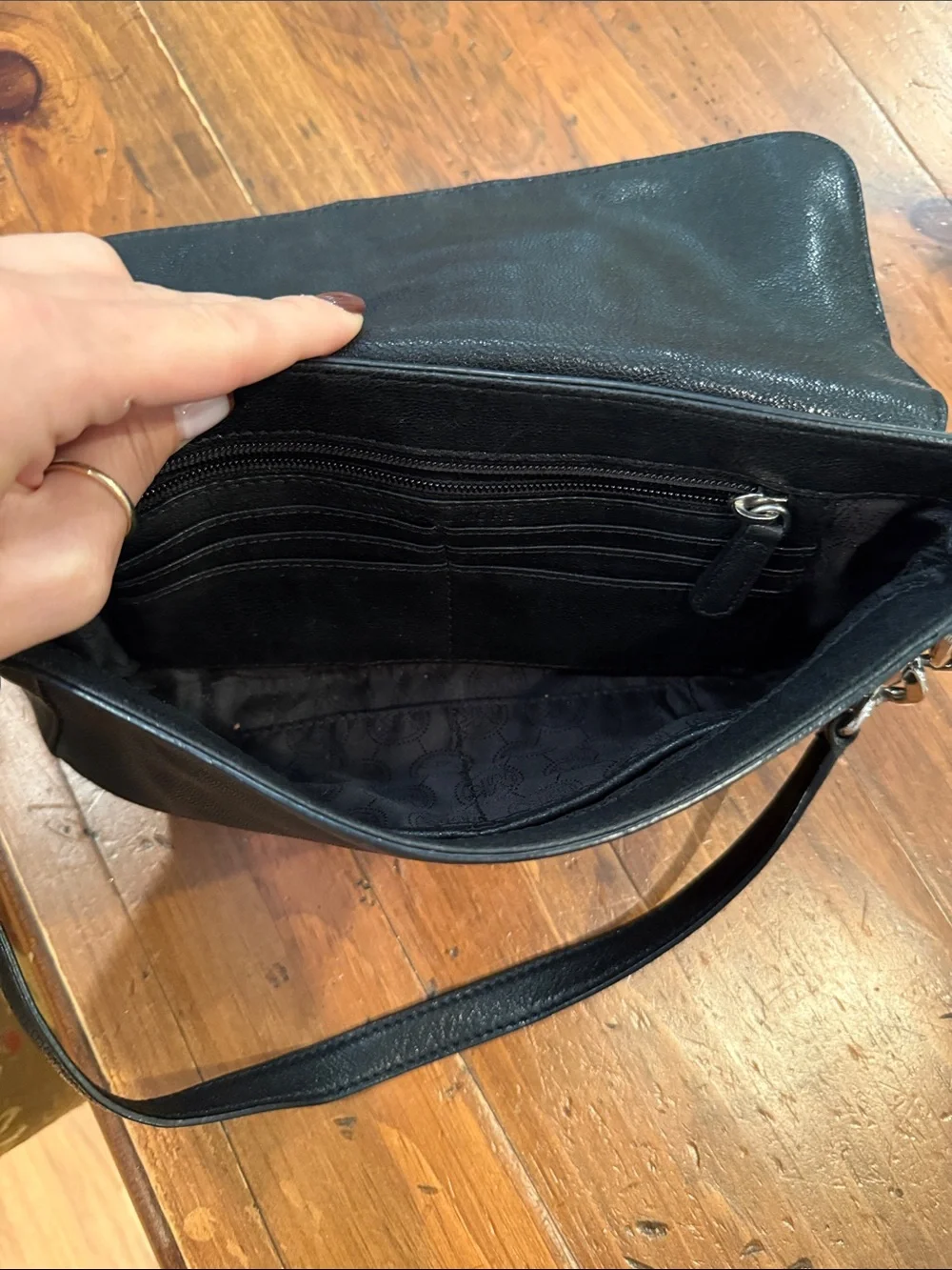 Michael Kors Black Leather Shoulder Bag with Silver MK Emblem
